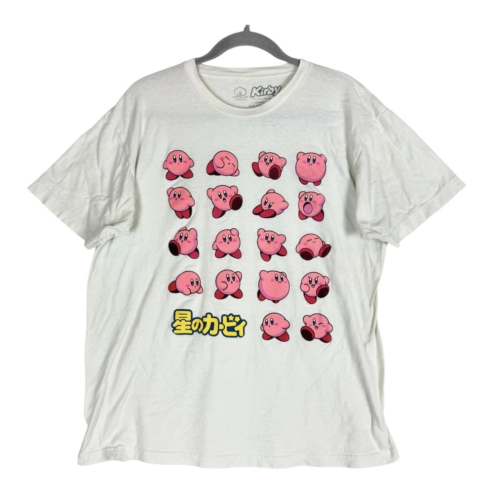 Kirby Shirt Mens Large White Character Faces Graphic T-Shirt Tee Nintendo Anime
